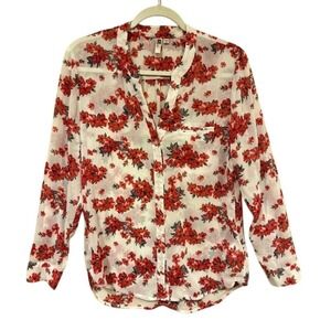 Kut From The Kloth Women's Button Front‎ Blouse MP Floral Red White Lightweight